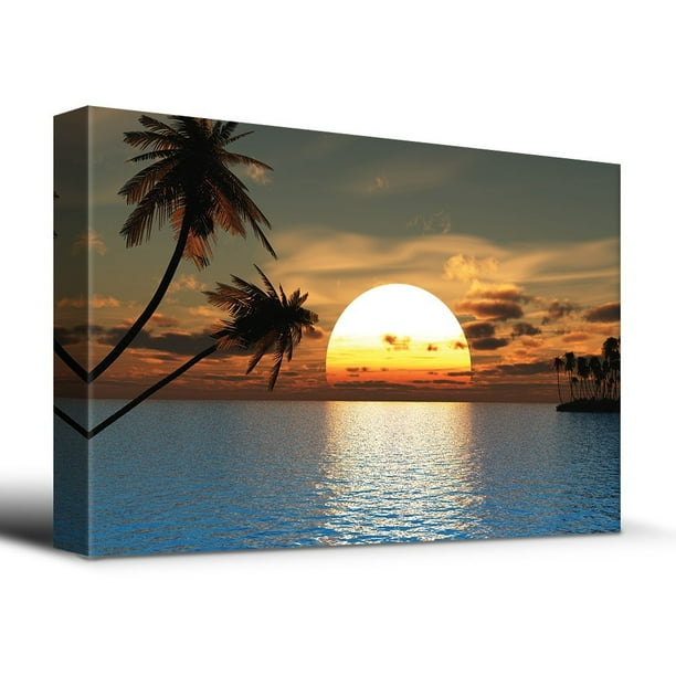 wall26 Tropical Blue Waters Framed by Palms 24x36 inches Canvas Art Home Decor wall26 Tropical Blue Waters Framed by Palms 24x36 inches Canvas Art Home Decor